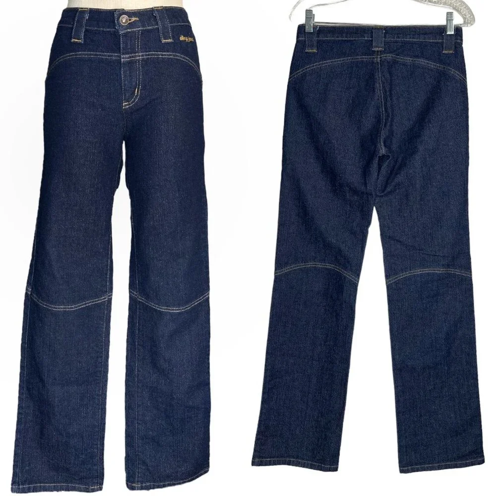 Y2K DKNY Pocketless Straight Leg Jeans Dark Wash Contrast Sticking Size 6 - Picture 1 of 5